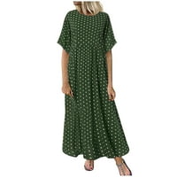 Plus size Modne žene O-izrez kratki rukav Dot Peoned Ležerne haljine zeleni xxxxl