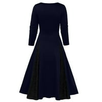 Vintage haljina za žene čipkaste patchwork gumb Bowknot prednji dugi rukav retro linijske ljupčke party
