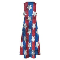 Ženska maxi haljina s džepnom ljetnom prodajom Dan neovisnosti tiskani modni vintage bez rukava patriotskog