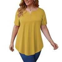 GINGDIN ženske plus veličine Henley V Gumb T majica Cvjetna casual bluza M-4xl