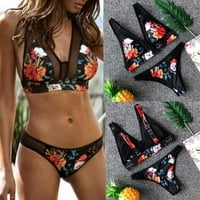 Ženska mreža Niski set Bikini set Seksi kupaći kostimi Thong Potpuno pokriće cvjetno ispis kupaći kostim