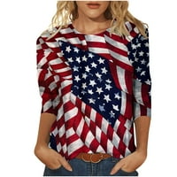 Taqqpue 4. jula odijelo za ženske košulje za zastavu Dan neovisnosti Ispis labave majice Srednjove rukava Bluza Okrugli vrat Ležerne prilike 4. srpnja Košulje za žene na klirensu