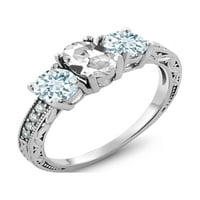 Gem kamen kralj sterling srebrni ovalni bijeli stvorio je safir i nebo plavi akvamarinski ženski prsten