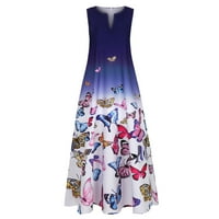 Haljine za žene Women Plus veličine Leptir Ispiši svakodnevno bez rukava Vintage Boho V izrez Maxi haljina