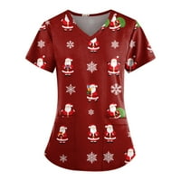 HHEI_K dame casual v-izrez plus veličina Božićna štampačka majica sa majicama sa džepovima Dame vrhove i bluze