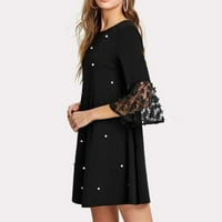 Haljine za žene okrugli izrez Loose Ispisano Mini A-line haljina za rukave crne s