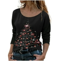 Yyeselk božićne majice s dugim rukavima za žene božićno drvce otisnuta casual majica Santa majica slatke