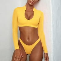 Ženski dugi rukav Top solijski kostim seksi dva kupa za kupanje niski set bikini setovi žuti s