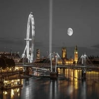 Noćni pogled na London Eye, Golden Jubilee Most i Westminster, London, Velika Britanija Print Assaf