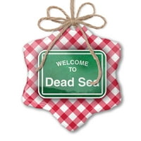 Ornament tiskani jedno oboren zeleni putni znak Dobrodošli u Mrtvo more Božić Neonblond