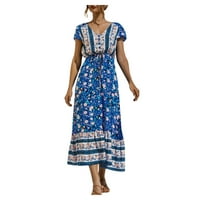 EFSTEB Ljetne haljine za žene Vintage Plus Veličina V-izrez zakrpa zakrpa zakrpa za krpa kratki rukav