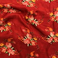 Sonakshi modni crveni tiskani tkanini cvijet poli krep široki snopovi za šivanje, po dvorištu