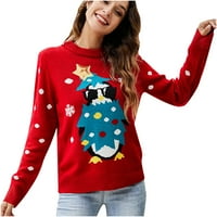 Pad džemperi moderni fit džemper pulover božićne posade izrez ženske džempere kardigan crveni m