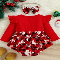 Keyakidsaa Kids Baby Girgin Božić Roadper set dugih rukava Santa Claus Candy Cane Plaid Bodysuit + Traka