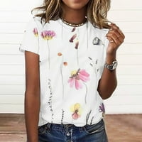 Ženska cvjetna povremena cvjetna bluza Okrugli vrat kratkih rukava Plus veličine Trendi Basic Retro