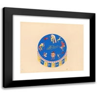 Winold Reiss Crni moderni uokvireni muzej umjetnički print pod nazivom - grafički dizajn Crteži za pakete Barricini Candy.) (3-D studija, kružni bomboni bo s indijskim motivom na plavoj pozadini (1