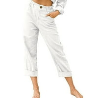Ženske hlače plus veličine ispod $ ženske ležerne tipke za džepove u boji elastične struke udobne ravne hlače