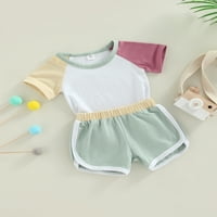 Jaweiw Baby Girls Dvodijelne hlače Set odjeće, okrugla vrata Kontrastni patchwork majica i elastične