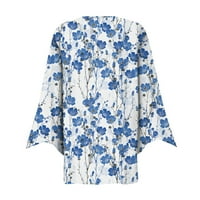 APEPAL ženski cvjetni print lisnatni rukavac kimono kardigan labav pokrov povremene bluzenje plave m