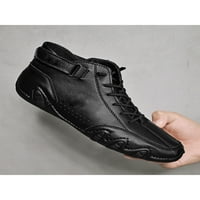 Rotosw Muški čizme za gležnjeve FAU kožne čizme Ručno šivanje stanova Ne klizalo čipke up casual cipele crna 7.5