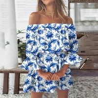 Puawkoer ljetne haljine za žene Vintage Print plažu od ramena Tunika Ležerne prilike Ležerne prilike