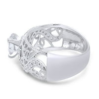 Okrugli rez bijeli kubični cirkonijski zaručni prsten za angažman u 14k bijelo zlato preko srebrne prstene