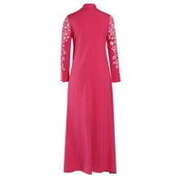 Žene Maxi Fashion tiskani dugi rukav Maxi okrugli dekolte, ljetna haljina vruća ružičasta 4xl