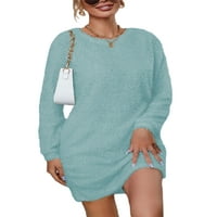 Hait ženski džemper haljina posada pulover Jumper dugih rukava Mini haljine dame dame nalik boju svijetloplavi