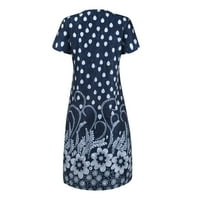 Ženske haljine čišćenje kratkih rukava A-line dužina gležnja modna V-izrez cvjetna ljetna haljina tamno plava 4xl