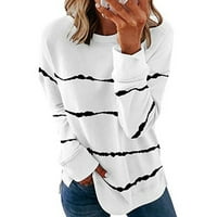 Plus veličina zazor dugih rukava, ženska majica s dugim rukavima Ljetna štampa labava bluza vrhova bijela