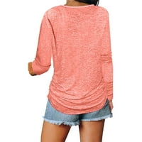 Ljetni vrhovi za ženske pulover na pola zip V-izrez s dugim rukavima ružičasta m