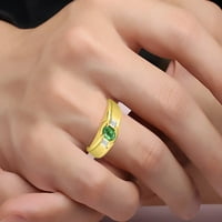 * Rylos muns klasični zeleni smaragdni i dijamantni prsten - maj rođenje *; 14k žuto pozloženo srebro