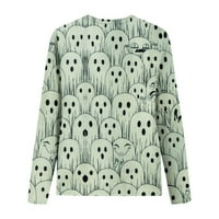 Vrhovi za žene plus veličine s dugih rukava Crewneck Halloween Print majica Looja grafička casual bluza Mint zelena l