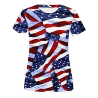 SKSLOEEg Ženska bluza plus veličina labavo Fit American Flag Ispisan kratki rukav Crew Crt Crt Casual