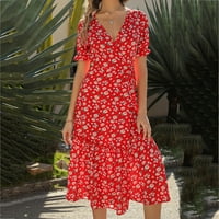 Haljine za žene casual ženska modna uzročna V-izrez Šifon cvjetni boho plaža Haljina kratka rukava na