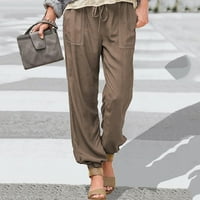 Žene Ljetne pamučne pantalone široke noge ravno čvrsta boja elastična struka pantalone džep udobne casual
