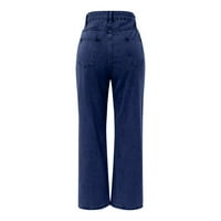 Daznico Traperice za žene, Ležerne prilike pune boje široko noga Vintage Jeans tamno plave s