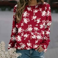 Ženski dugim rukavima, okrugli vrat Slatki pulover Vintage cvjetni ispis Ležerbene majice Opuštane fit