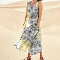 Ležerne haljine za žene Žensko ljetno casual modni cvijet od tiskanog džepa na rukavu bez rukava sive