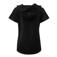 Manxivoo T majice za žene modni kratkih rukava s kapuljačom s kapuljačom vrhovi čvrsti bočni prorez casual labavi osnovni vrhovi prevelike majice za žene crne