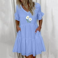Ljetne haljine za ženske košulje s kratkim rukavima Digitalna haljina za ispis V-izrez Maxi Loose Fit