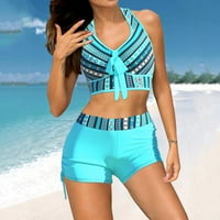 HOKSML haljina za kupaći kostim, žene konzervativni ispis Strappy Back set dva kupaća plićaka