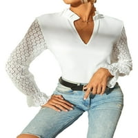 Ženska bluza vrhovi kontrast čipke čipke za rukavu srušila bluza s vratom Burgundija m