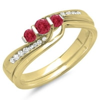 0. Carat 18K žuti zlatni okrugli crveni rubin i bijeli dijamantski dame vrtlat modernim kamenim zaručnički