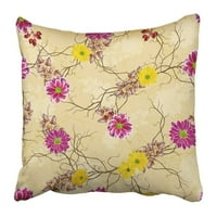 Šareni uzorak Stari stil tkanja od grančica jesenjih cvjetova crveno i žuto chrysanthemum cvjetni poklopac