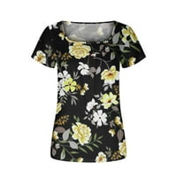 HFYIHGF Žene Ležerne vrhove Ljeto Sakrij trbušni majica Trendy cvjetni ispis Kvadratni izrez Kratki