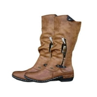 Lacyhop dame rade Vintage Mid-Calf Boot casual okrugli nožni čizme Side zip visoke smeđe 8.5