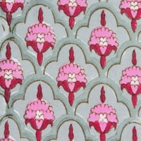 Laurel Green, Watermelon ružičasti indijski blok cvjetni tiskani čisti pamučni tkanini, 9x9 koktel