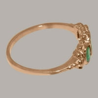 Britanski izrađeni čvrsti 18K ružični zlatni prsten sa prirodnim smaragdnim ženskim zaručničkim prstenom