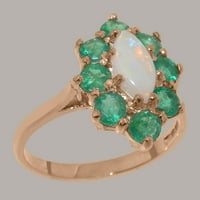 Britanci napravio 14k ružičasti zlatni ženski prsten prirodni prsten od prirodnog i smaragdnog izjava - Opcije veličine - veličina 7.5
